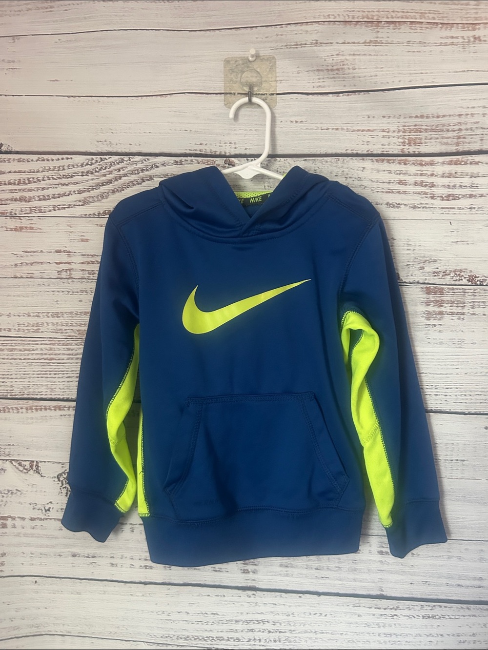 Nike Blue therma-fit Hoodie with Neon Green Swoosh and Accents size 4
